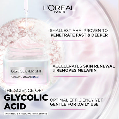 L'Oreal Glycolic Bright & Glowing Facial Night Cream, 50ml - Makkah Pharmacy