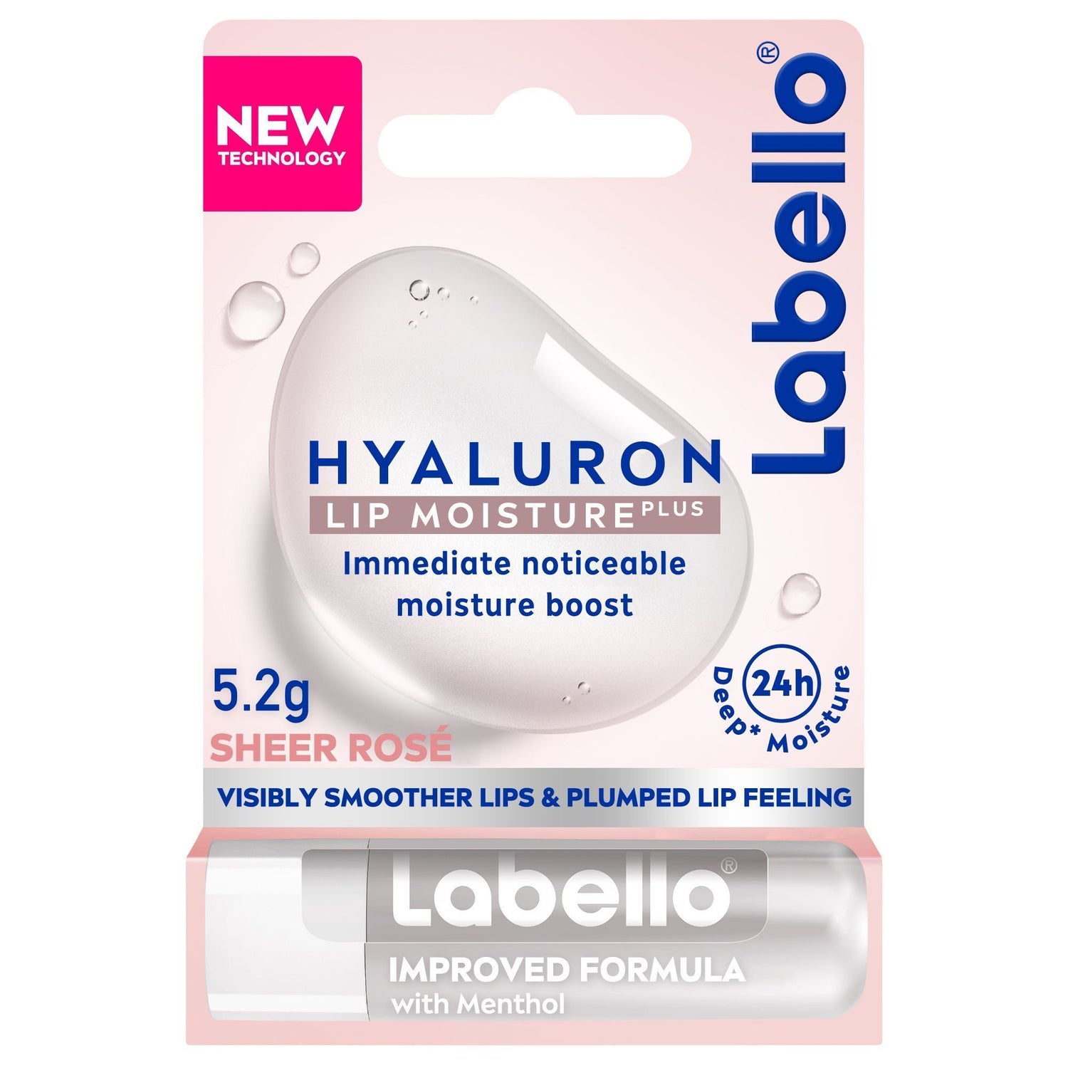 Labello Hyaluron Sheer Rose Moisturizing Lip Balm with Menthol, 1 Piece - Makkah Pharmacy