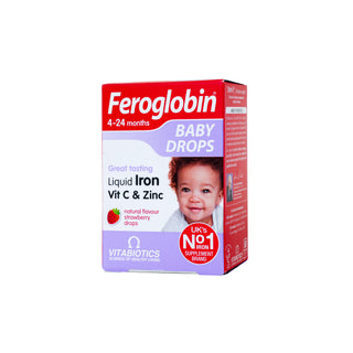 Feroglobin 6mg Iron Liquid Supplement Drops Strawberry Flavor with Vitamin C & Zinc for Babies (4-24 Months), 30ml