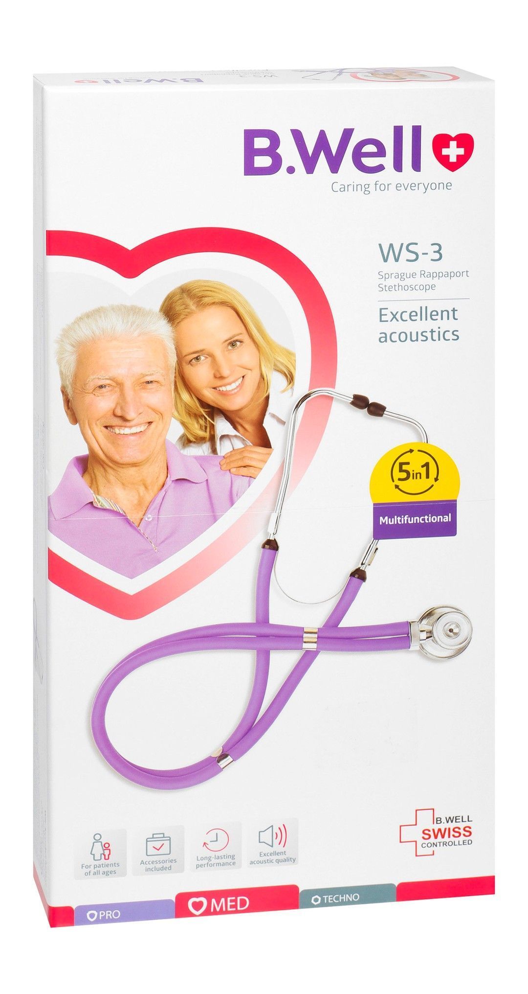 B.Well Plus 5in1 Purple Multifunctional Sprague Rappaport Stethoscope - WS-3, 1 Piece - Makkah Pharmacy