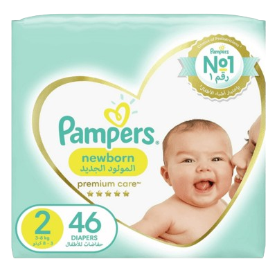 Pampers Premium Care Diapers, Size 2, Mini, 3-8 kg, Mid Pack, 46 Count