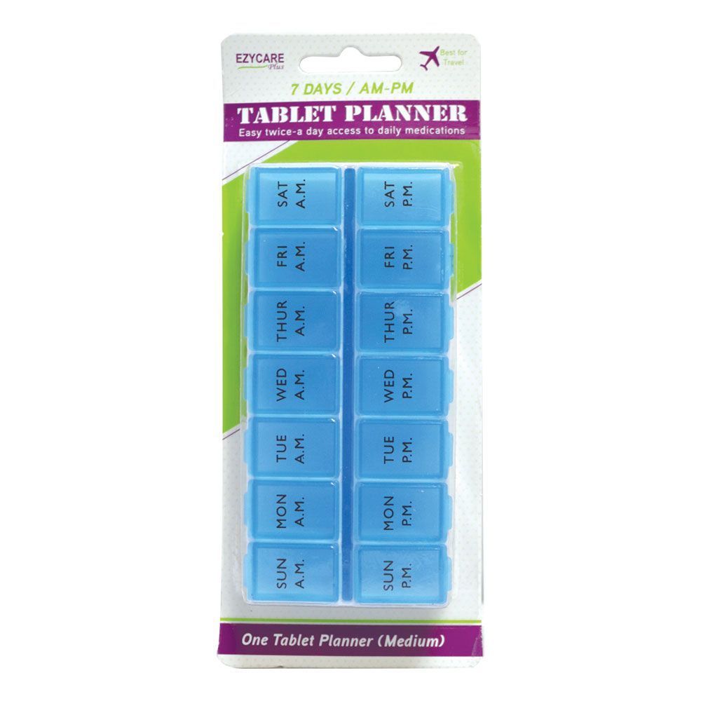 Ezycare Plus Medium Blue Weekly AM-PM Pill Planner, 1 Piece - Makkah Pharmacy