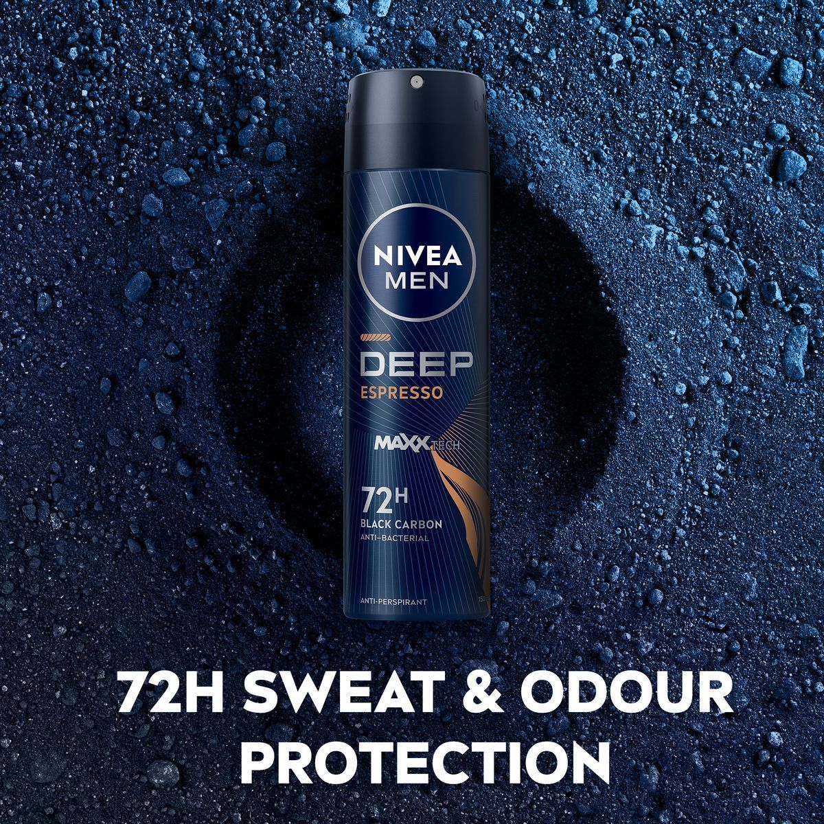 Nivea Men Deep Black Carbon Espresso Antiperspirant Antibacterial Deodorant Spray, 150ml - Makkah Pharmacy