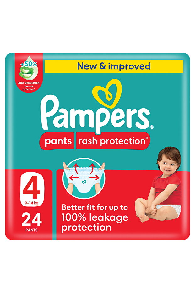 Pampers Rash Protection Pants Diapers, Size 4, 9-14kg, Value Pack, 24 pcs Soft Fit, Breathable Layers