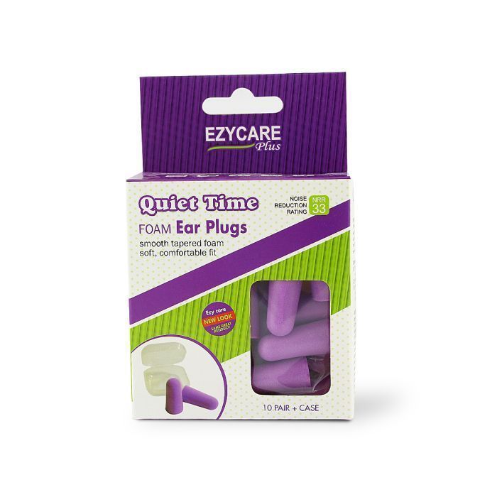 Ezycare Plus Quiet Time Purple Foam Ear Plugs with Case NRR 33, 10 Pairs - Makkah Pharmacy