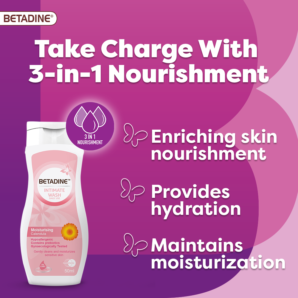 Betadine Moisturizing Liquid Intimate Wash with Calendula Extract, 50ml - Makkah Pharmacy