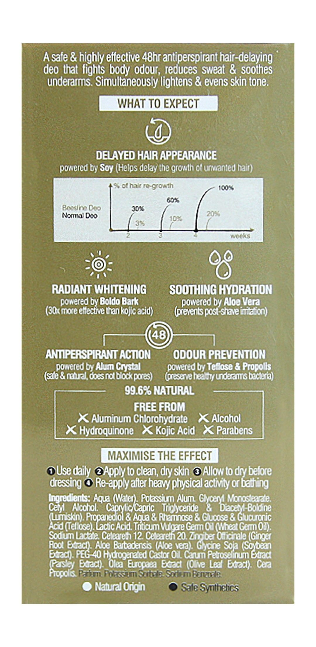 Beesline Apitherapy 48H Antiperspirant Whitening, Soothing & Hair Delaying Roll-On Deodorant for Sensitive Skin, 50ml - Makkah Pharmacy
