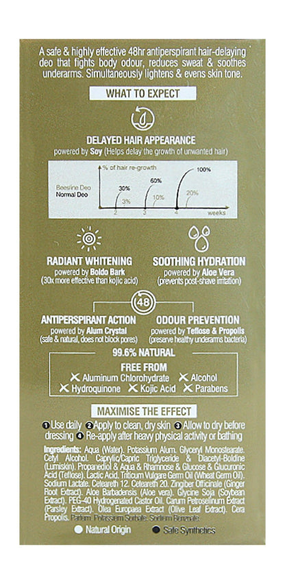 Beesline Apitherapy 48H Antiperspirant Whitening, Soothing & Hair Delaying Roll-On Deodorant for Sensitive Skin, 50ml - Makkah Pharmacy