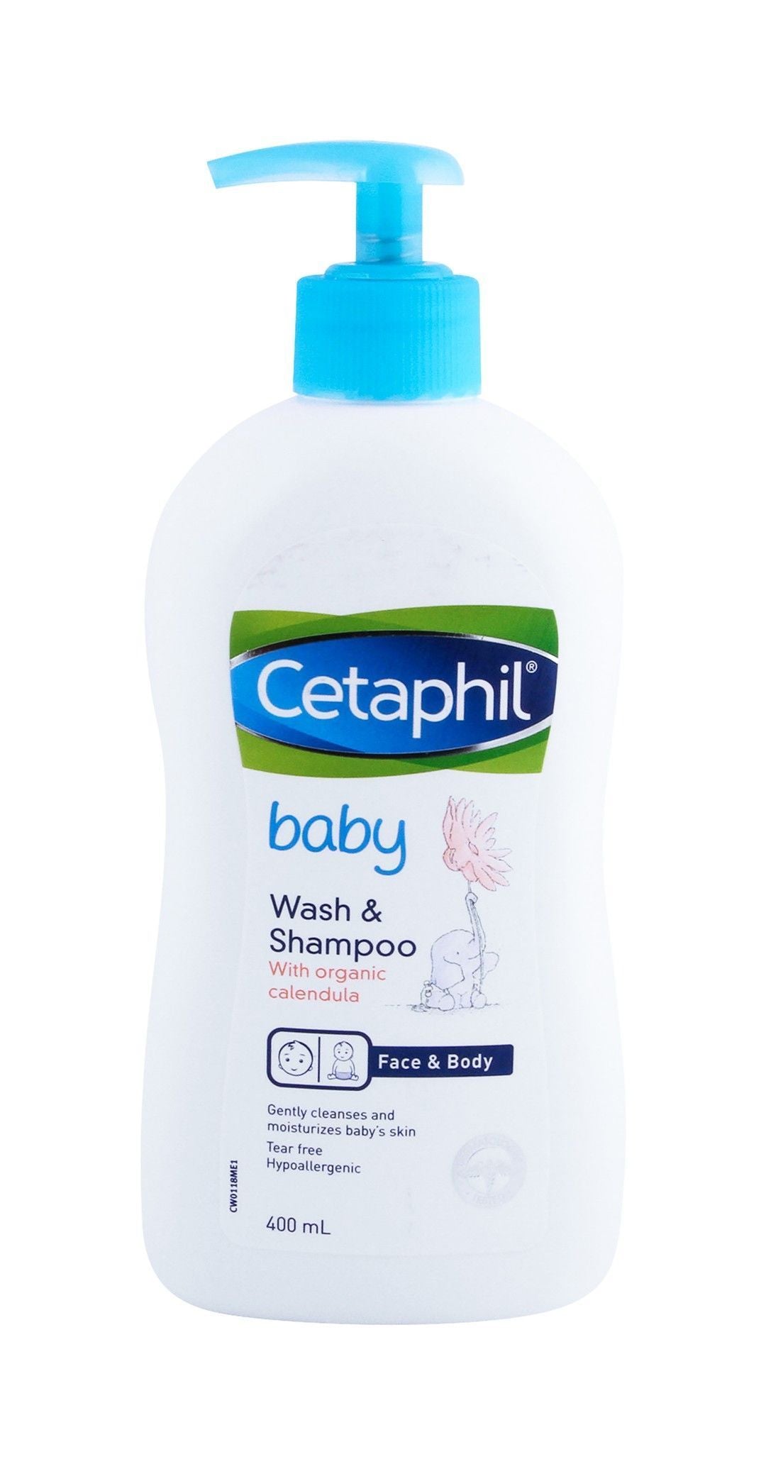 Cetaphil Hypoallergenic Baby Wash & Shampoo with Organic Calendula for Face & Body, 400ml - Makkah Pharmacy