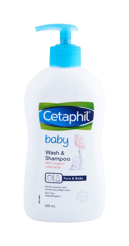 Cetaphil Hypoallergenic Baby Wash & Shampoo with Organic Calendula for Face & Body, 400ml - Makkah Pharmacy