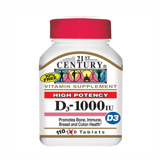 21st Century 1000 IU Vitamin D3 Supplement for Bone, Breast, Colon & Immune System Support, 110 Tablets