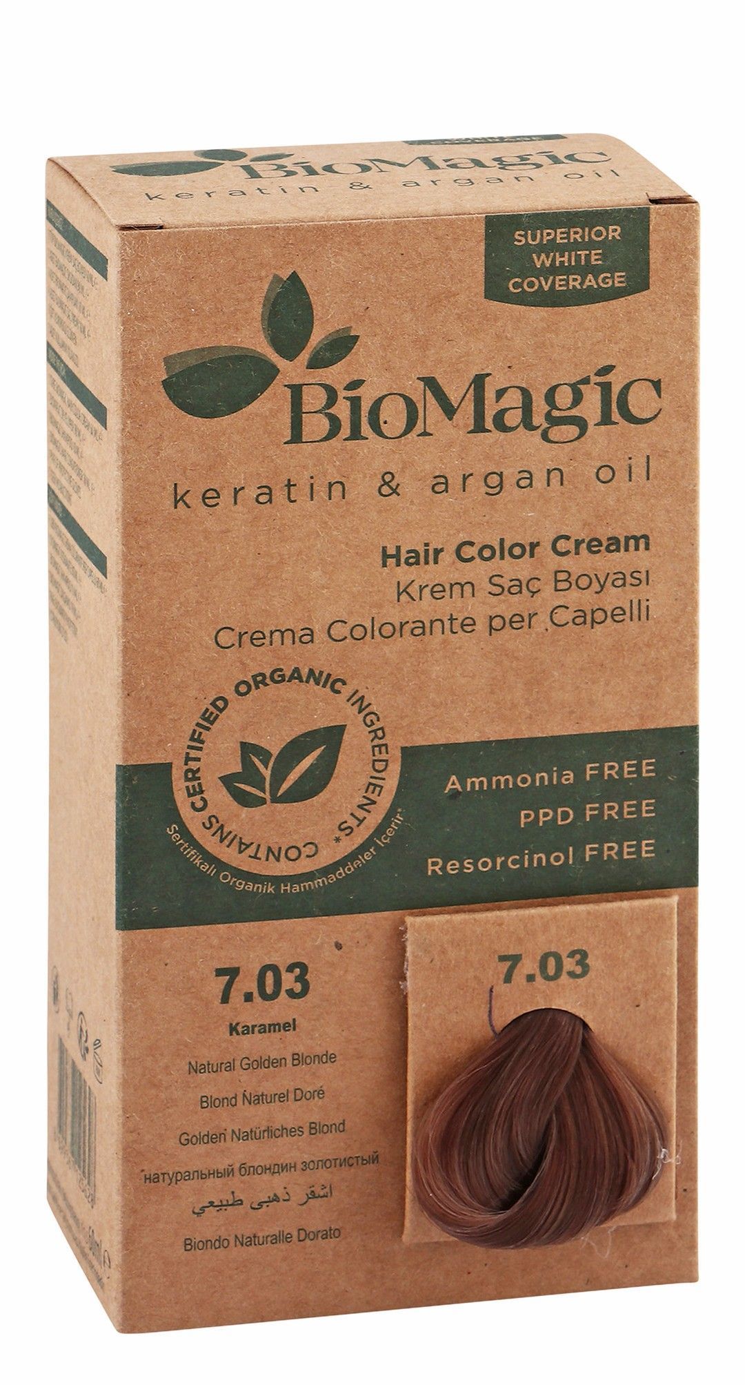 BioMagic Organic Hair Color Cream with Keratin & Argan Oil Natural Golden Blonde 7.03, 1 Pack - Makkah Pharmacy