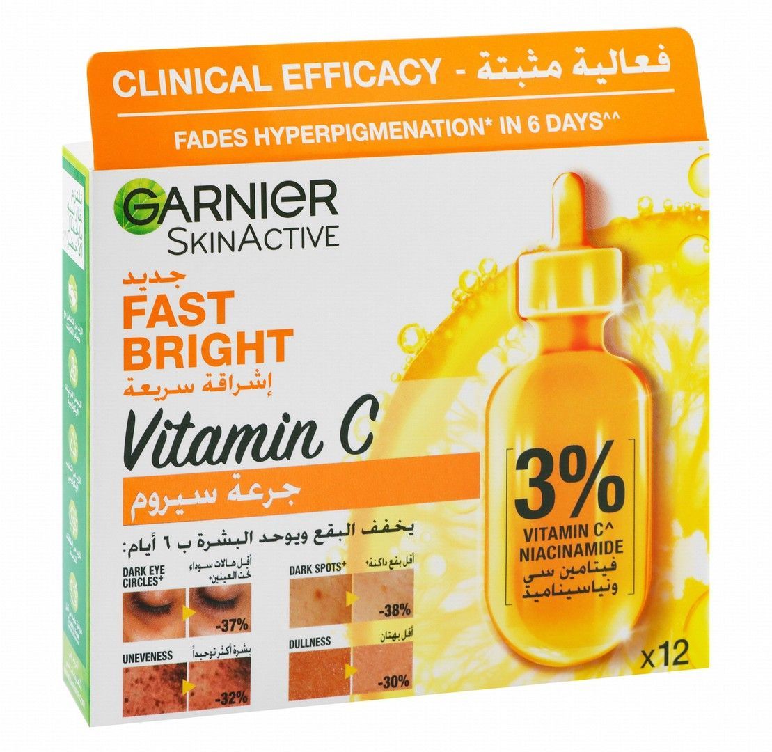 Garnier Skin Active Fast Brightening Face Serum Ampoules with Vitamin C, 12x1.5ml - Makkah Pharmacy