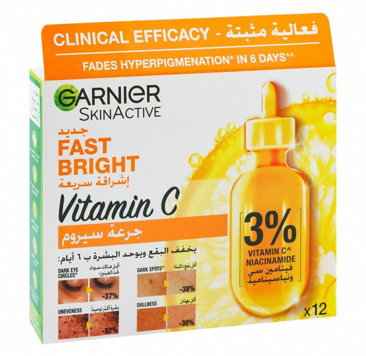 Garnier Skin Active Fast Brightening Face Serum Ampoules with Vitamin C, 12x1.5ml - Makkah Pharmacy