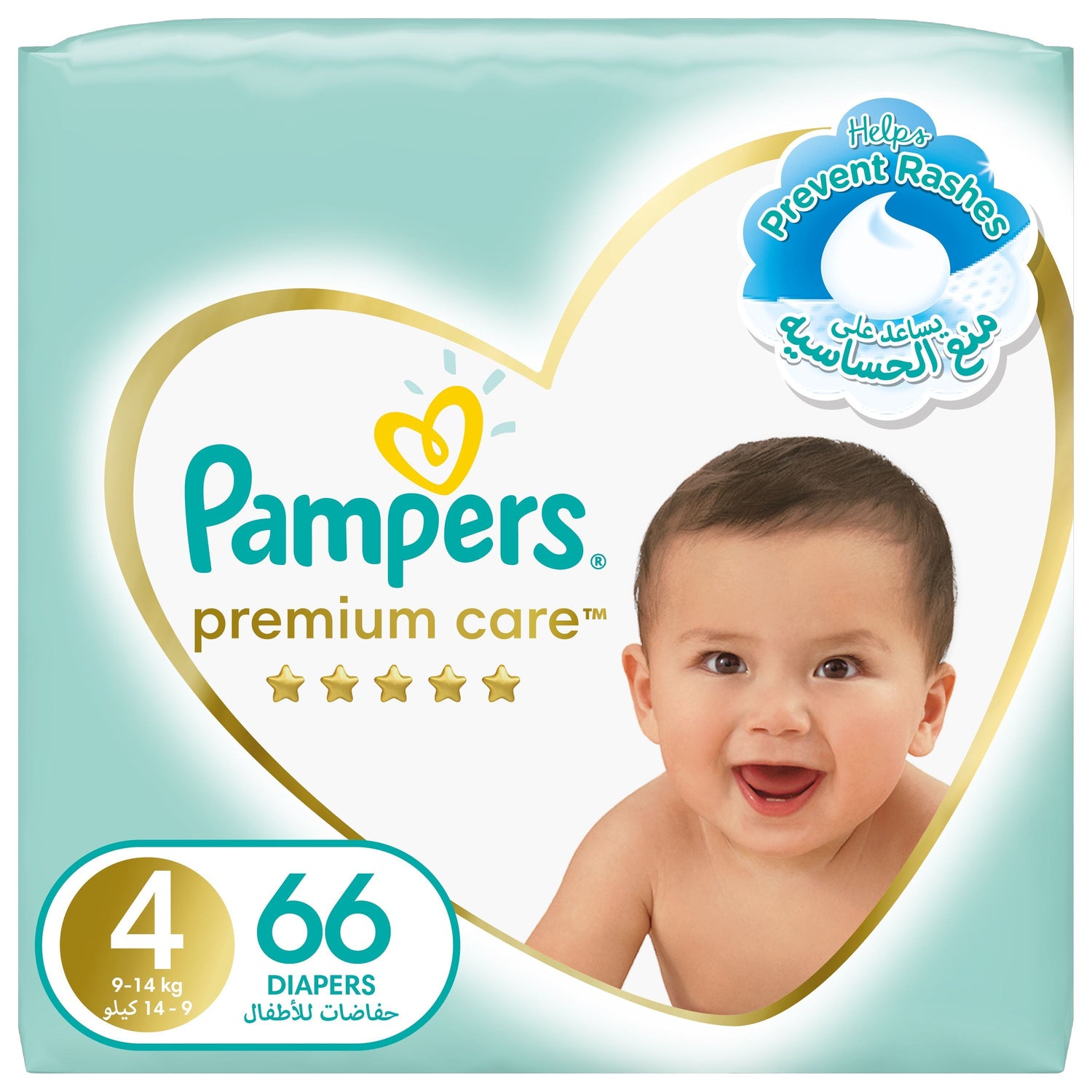 Pampers Premium Care Taped Baby Diapers, Size 4, 9-14kg, 66 Diapers