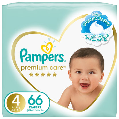 Pampers Premium Care Taped Baby Diapers, Size 4, 9-14kg, 66 Diapers