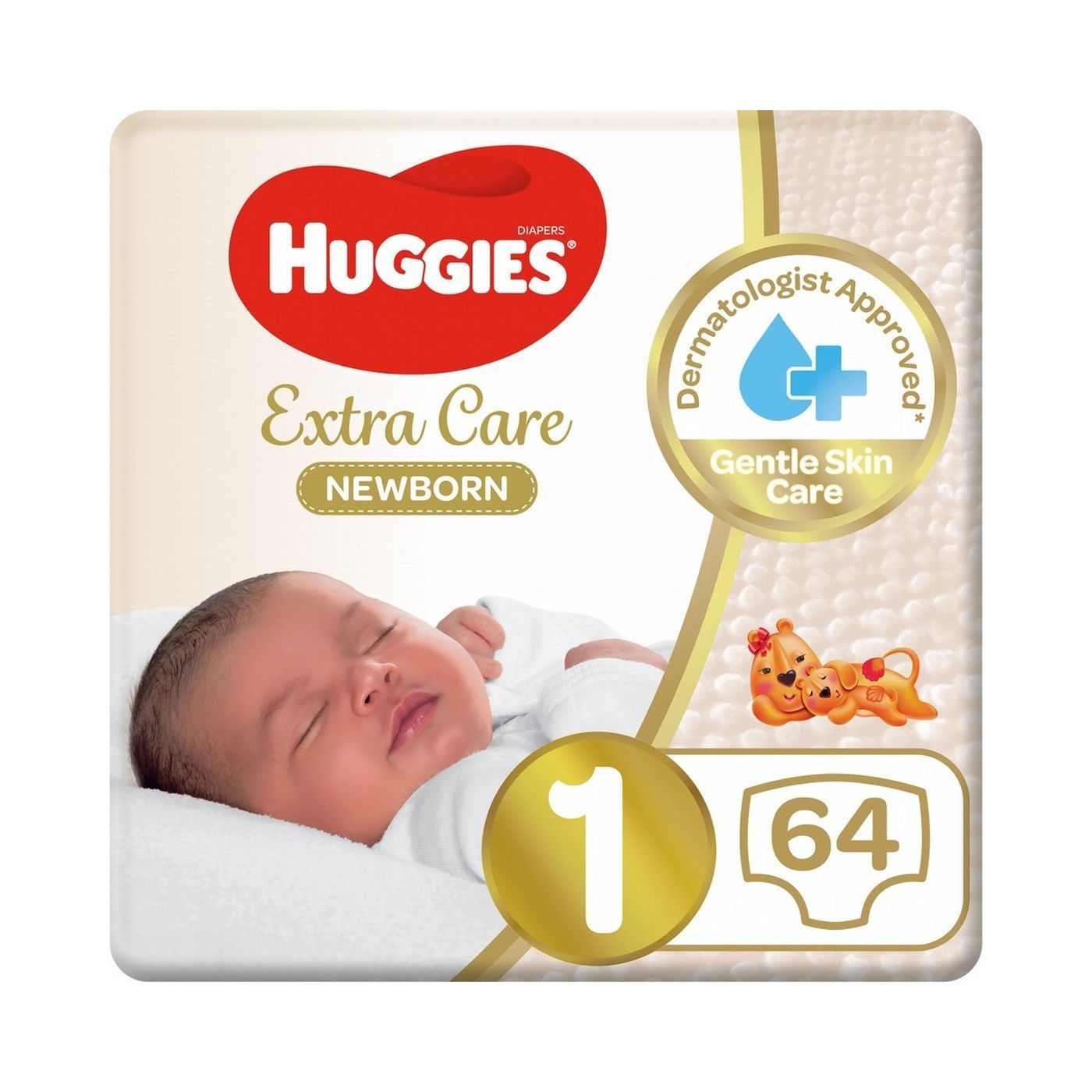 Huggies Extra Care Newborn Hypoallergenic Baby Diapers Size 1 (Up to 5kg), 64 Pieces - Makkah Pharmacy