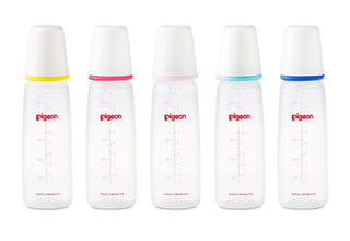 Pigeon Flexible White & Blue 240ml Medium Flow Plastic Feeding Bottle (4+ Months), 1 Piece