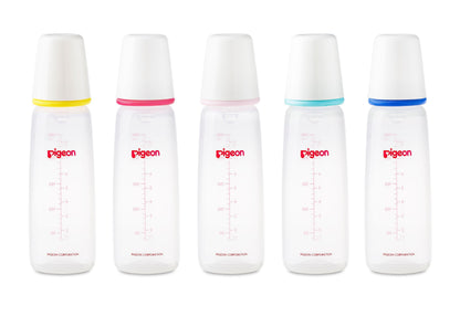 Pigeon Flexible White & Blue 240ml Medium Flow Plastic Feeding Bottle (4+ Months), 1 Piece