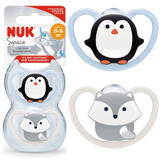 Nuk Space Penguin & Fox Print Silicone Soothers (0-6 Months), 2 Pieces - Makkah Pharmacy