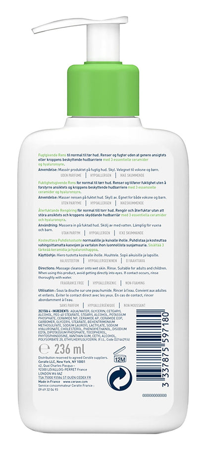 CeraVe Hypoallergenic Hydrating Face & Body Cleanser with Ceramides & Hyaluronic Acid for Normal to Dry Skin, 236ml - Makkah Pharmacy