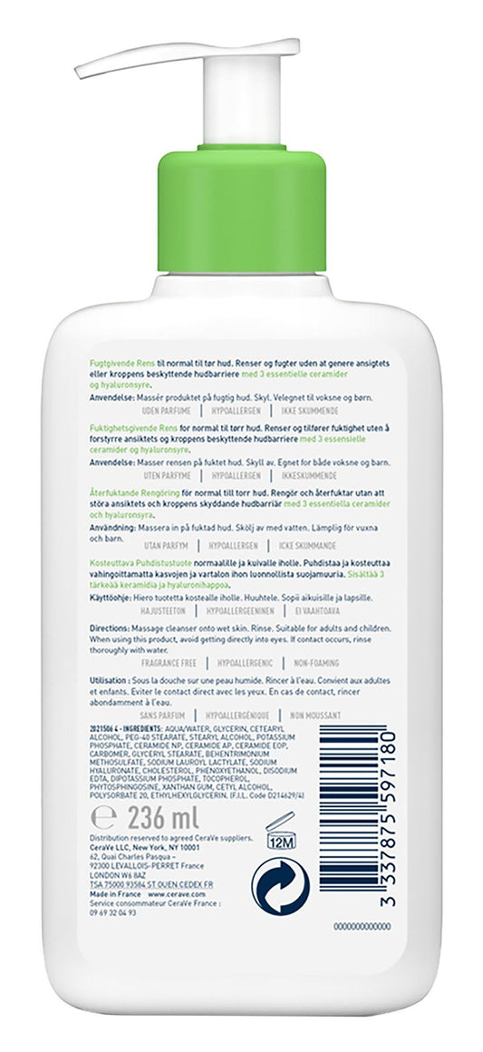 CeraVe Hypoallergenic Hydrating Face & Body Cleanser with Ceramides & Hyaluronic Acid for Normal to Dry Skin, 236ml - Makkah Pharmacy