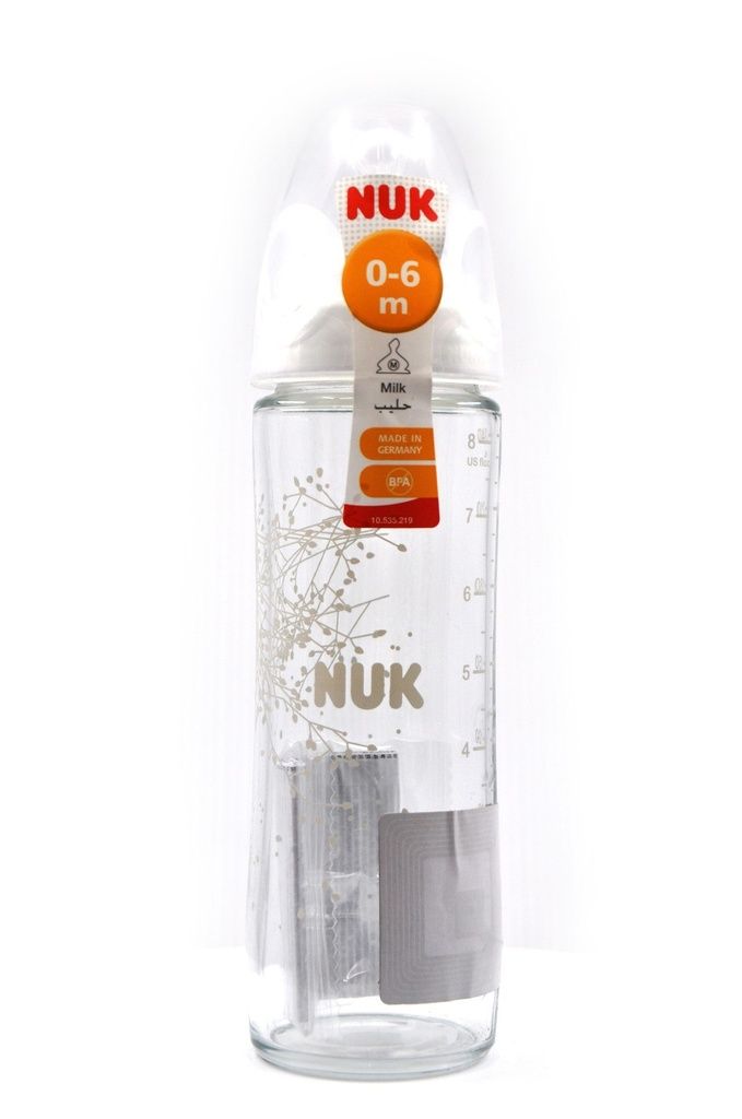 Nuk Classic White 240ml Medium Flow Glass Nursing Bottle (0-6 Months), 1 Piece - Makkah Pharmacy