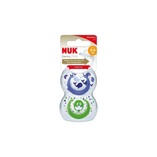 Nuk Genius Color Blue & Green Silicone Orthodontic Soothers (0-6 Months), 2 Pieces - Makkah Pharmacy