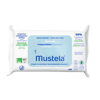 Mustela Compostable Unscented Cleansing Wipes, 60 Wipes