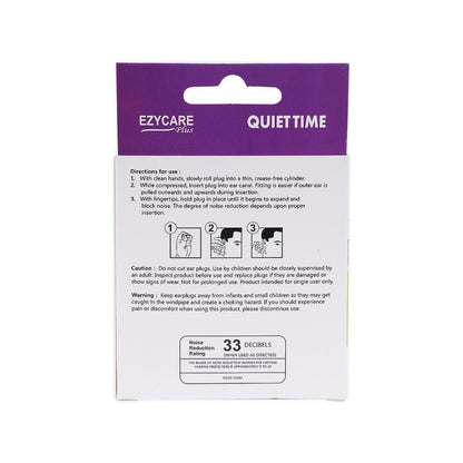Ezycare Plus Quiet Time Purple Foam Ear Plugs with Case NRR 33, 10 Pairs - Makkah Pharmacy