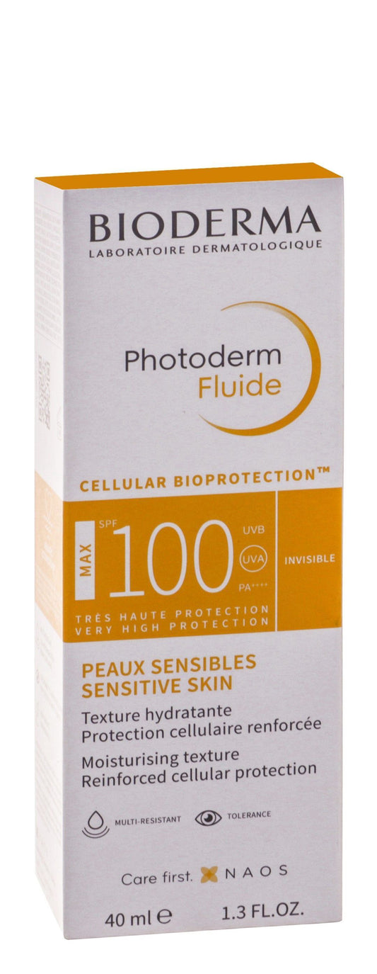 Bioderma Photoderm Fluide Water-Resistant Moisturizing Facial Sunscreen for Sensitive Skin SPF100 PA++++ , 40ml - Makkah Pharmacy