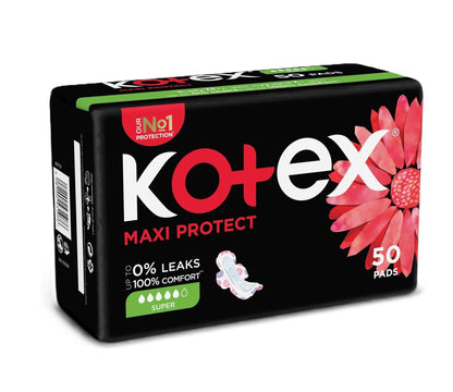 Kotex Maxi Protect Super Pads for Heavy Flow with Wings, 50 Pieces - Makkah Pharmacy
