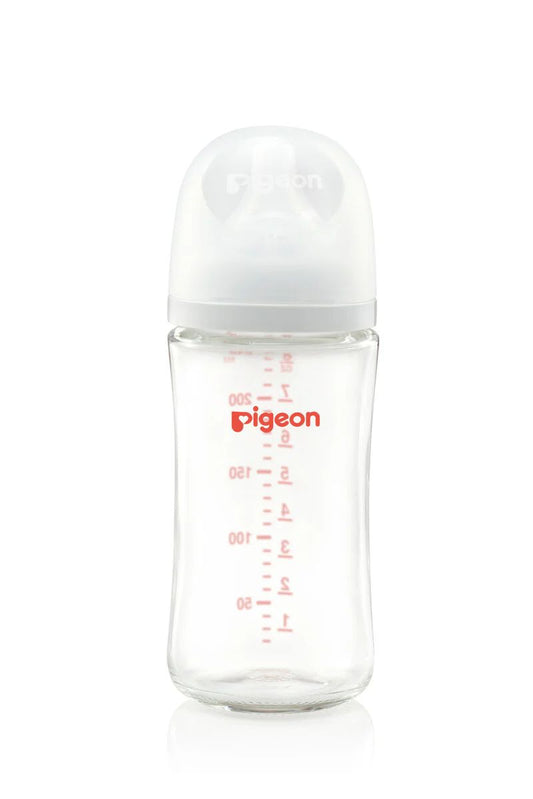 Pigeon SofTouch White 240ml Anti-Colic Medium Flow Glass Nursing Bottle (3+ Months), 1 Piece - Makkah Pharmacy