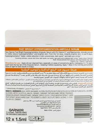 Garnier Skin Active Fast Brightening Face Serum Ampoules with Vitamin C, 12x1.5ml - Makkah Pharmacy