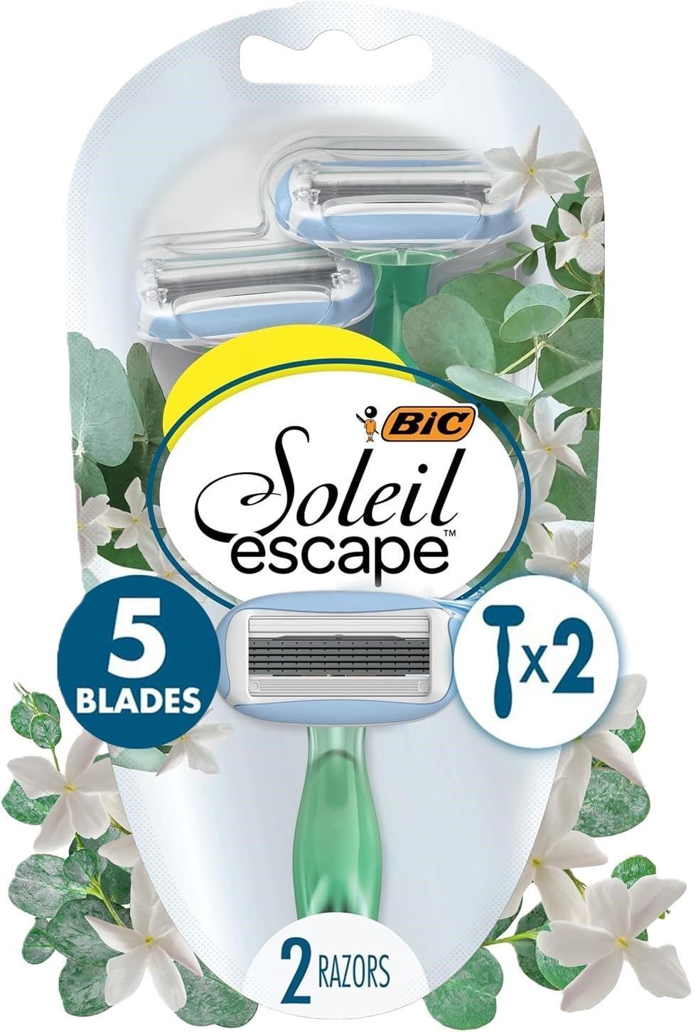 Bic Soleil Escape 5-Blade Jasmine & Eucalyptus Scented Women's Razor, 2 Pieces - Makkah Pharmacy