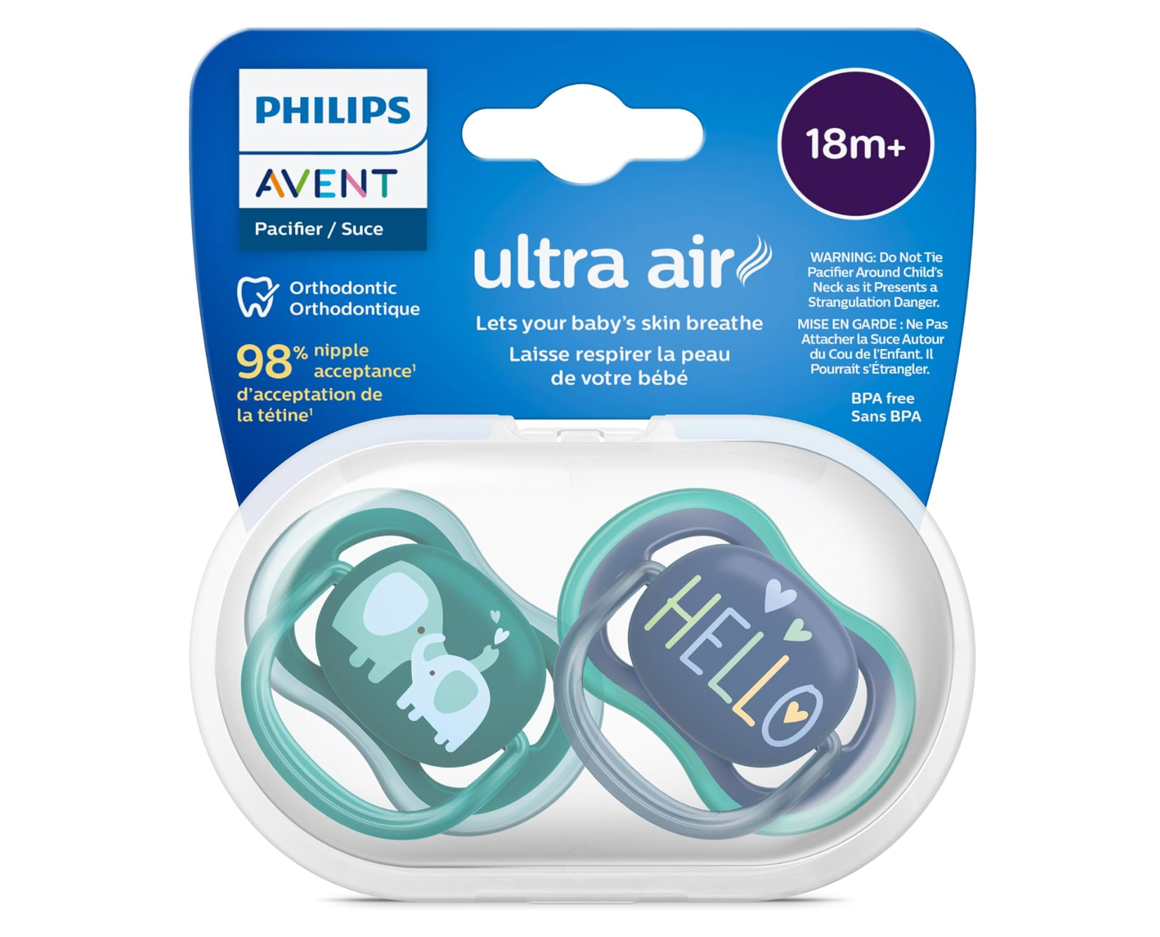 Philips Avent Boy Ultra Air Pacifier for 18+ Months, 2 Pieces - Makkah Pharmacy