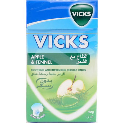 Vicks Apple And Fennel Throat Drops 40 Gm - Makkah Pharmacy