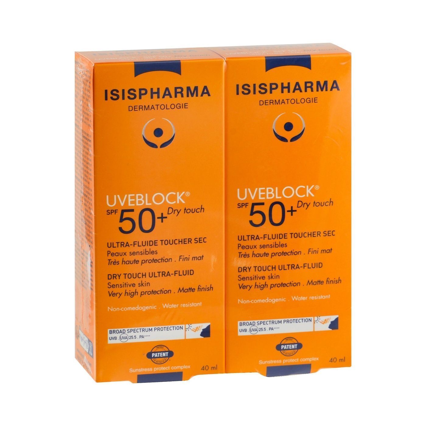 Isispharma Uveblock Water-Resistant Dry Touch Ultra-Fluid Facial Sunscreen for Sensitive Skin SPF50+, 2x40ml - Makkah Pharmacy