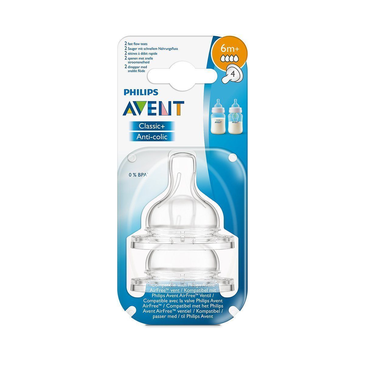 Philips Avent Classic Fast Flow Teats (6+ Months), 2 Pieces - Makkah Pharmacy