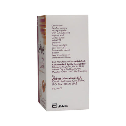 Brufen 100mg/5ml Ibuprofen Antipyretic, Analgesic & Anti-Inflammatory Syrup, 100ml