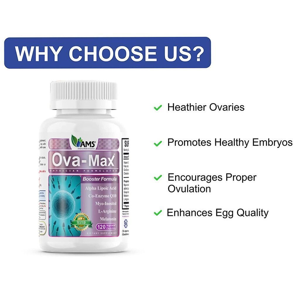 AMS Ova-Max Supplement with Alpha Lipoic Acid, Co-Q10 & L-Arginine, 120 Capsules - Makkah Pharmacy