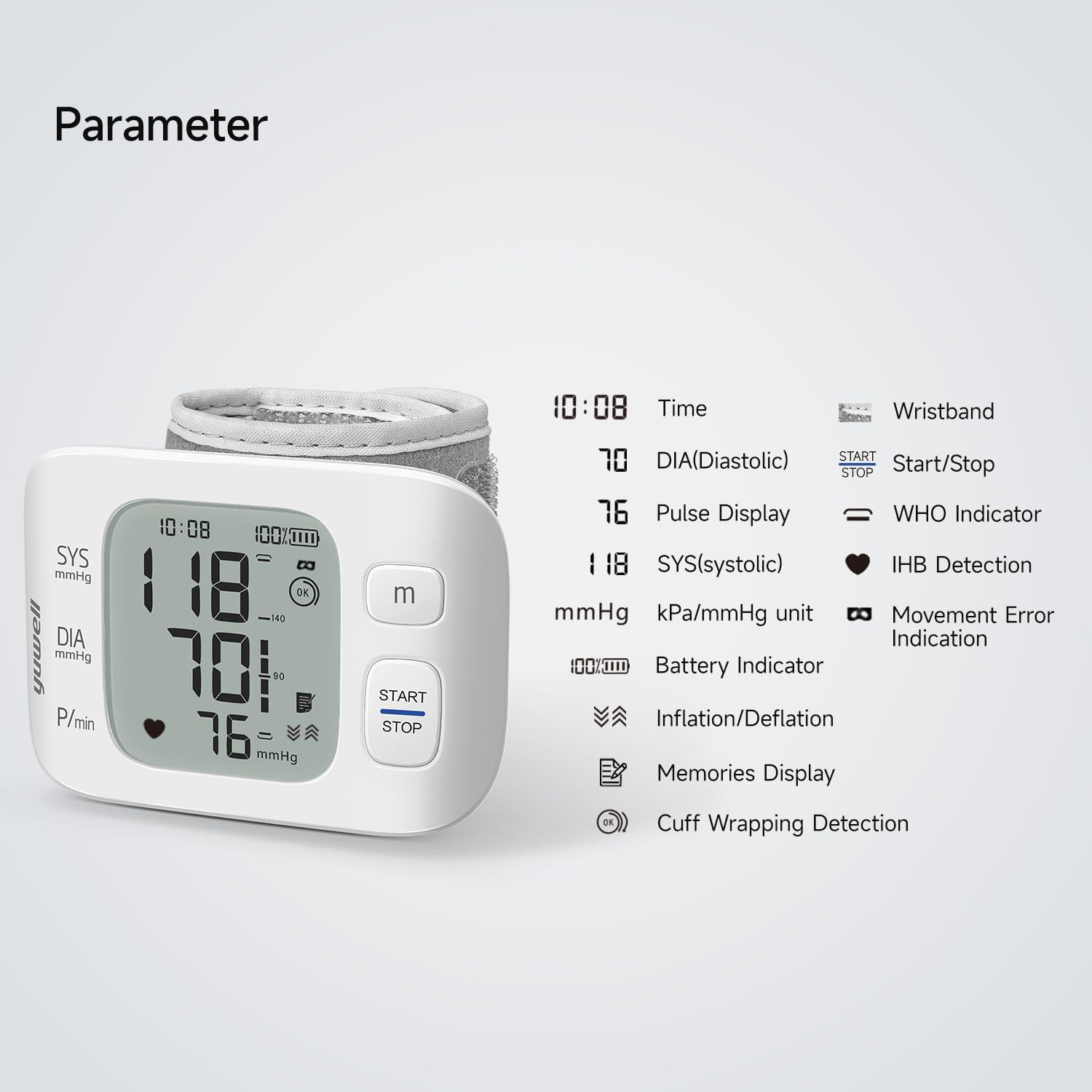yuwell YE8800AR Rechargeable Wrist Blood Pressure Monitors for Home Use, Large Blood Pressure Cuff Wrist, Blood Pressure Machine with Irregular Heartbeat, Including Travel Case & USB Cable 