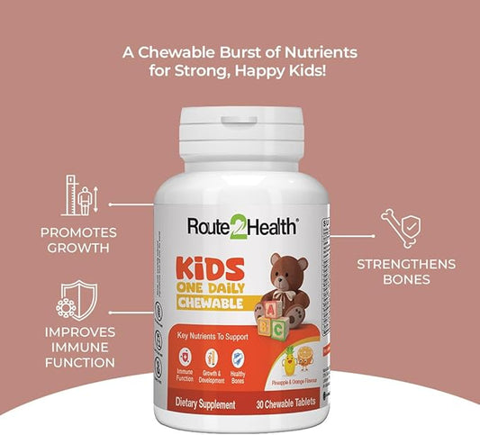 Route 2 Health Kids Multivitamins – 30 Chewables, Pineapple & Orange Flavor