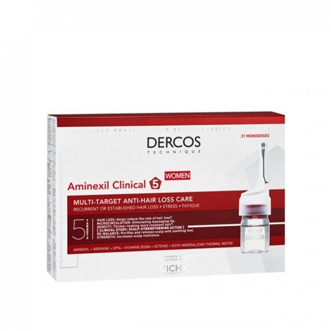 Vichy Dercos Aminexil Clinical 5 Anti-Hair Fall Treatment for Women x21 Doses, 6ml - Makkah Pharmacy