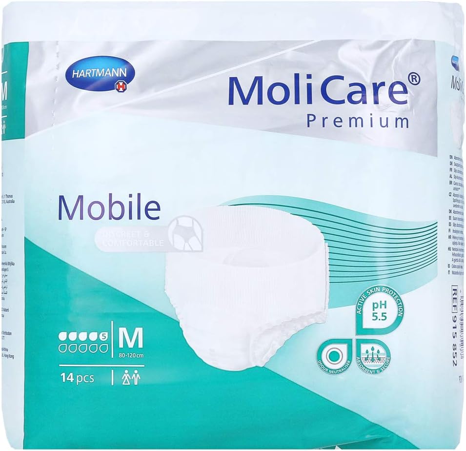Molicare Premium Mobile Disposable Pants - Discreet Use For Incontinence For Women And Men - 5 Drops Size Xl (130-170Cm Hip) - Pack Of 14