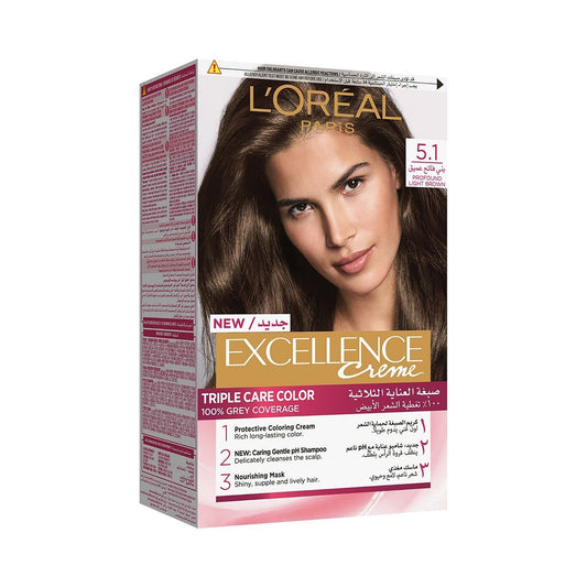 L'Oreal Excellence Triple Care Hair Color Cream Profound Light Brown 5.1, 1 Pack - Makkah Pharmacy