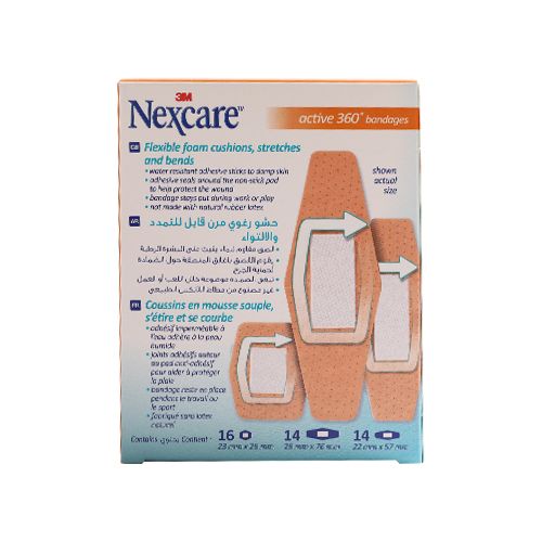 Nexcare Active 360 Assorted Plasters, 44 Pieces - Makkah Pharmacy