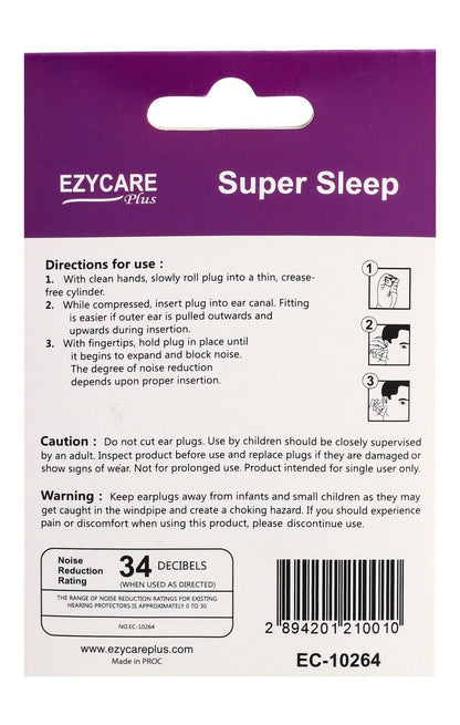 Ezycare Plus Super Sleep Comfort Foam Ear Plugs with Carrying Case NRR 34, 5 Pairs - Makkah Pharmacy