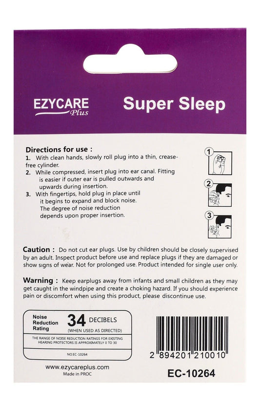 Ezycare Plus Super Sleep Comfort Foam Ear Plugs with Carrying Case NRR 34, 5 Pairs - Makkah Pharmacy