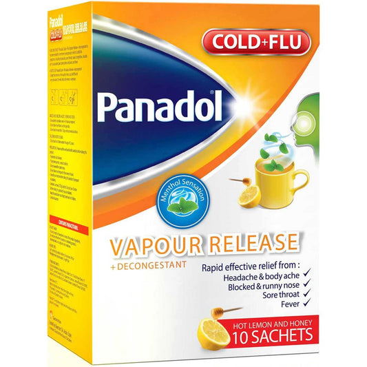 Panadol Cold And Flu Hot Lemon And Honey Vapour Release Sachets 10'S